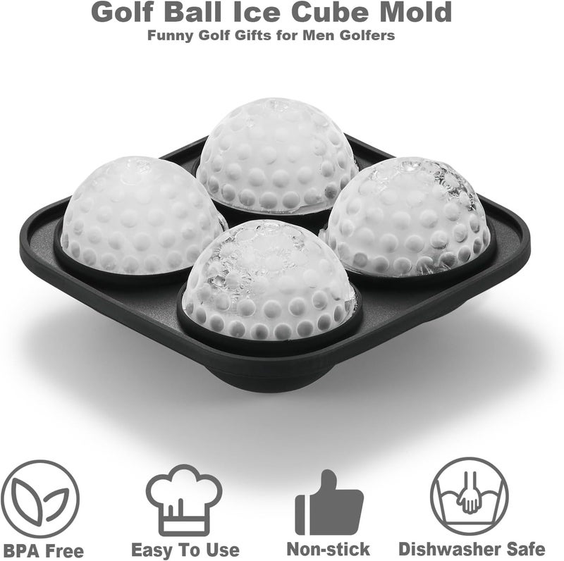 ACOOKEE Novelty Golf Gifts Ball Ice Maker Mold, 2.2" Large Sphere Round Ice Cube Mold for Cocktails, Whiskey, Bourbon Chilling, 4 Hole Fun Shapes Big Silicone Circle Ice Cube Trays - Image 3